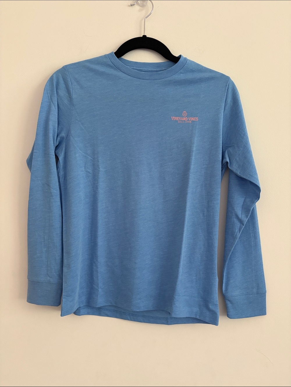 Vineyard Vines Kids Long-Sleeve Tee in Sky Blue with Pink Logo